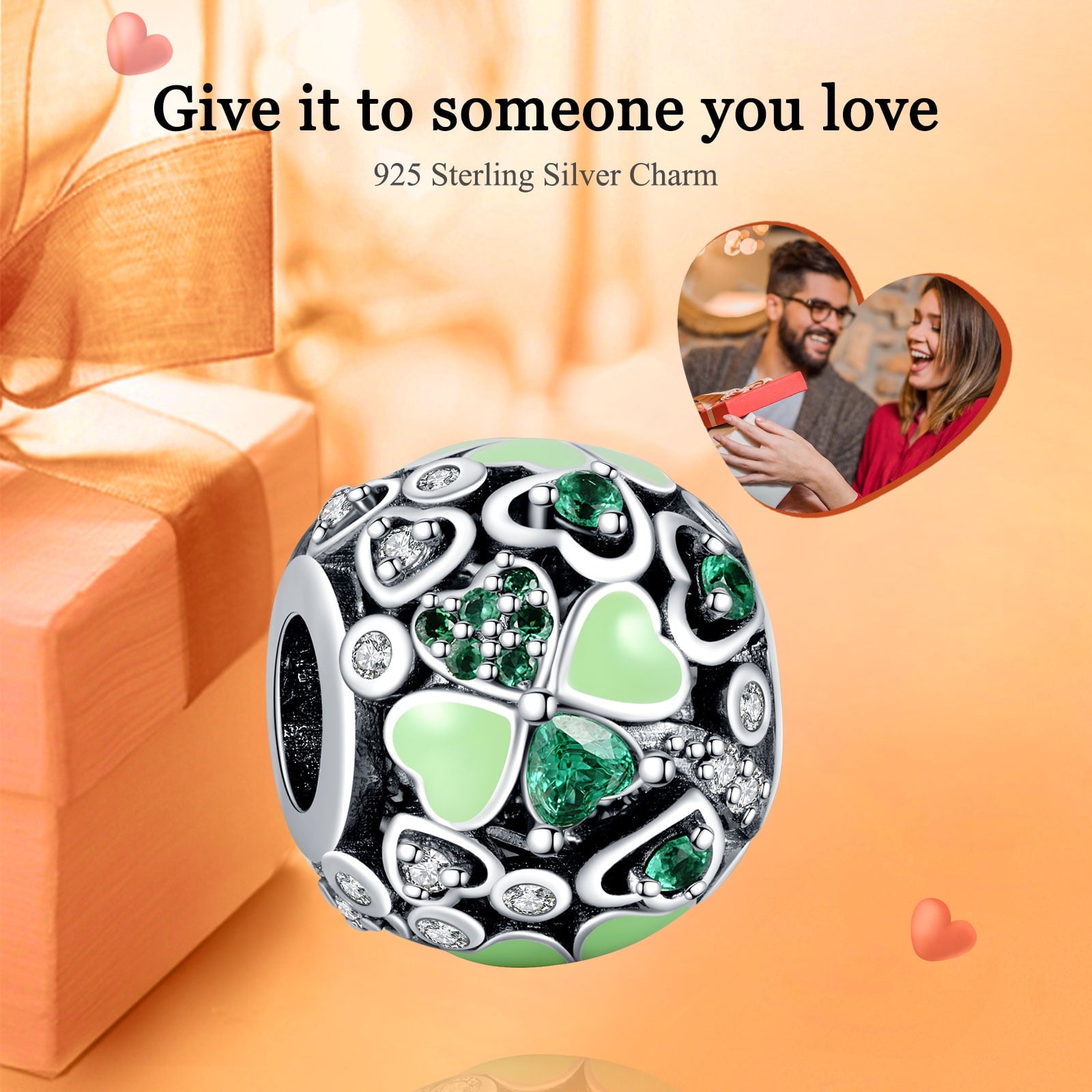 925 Sterling Charm for Bracelets Four Leaf Clover Lucky OpenWork Bead Charm Women Bracelet Charm