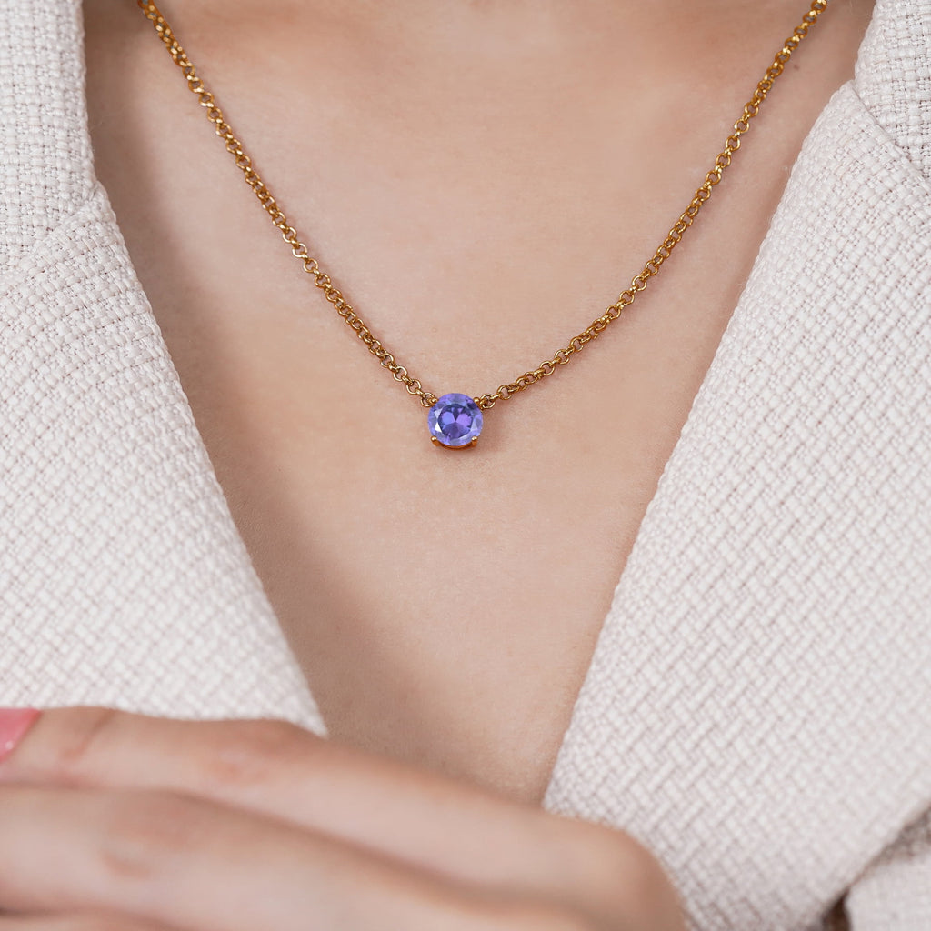 1 - April Solitaire Pendant Necklace in 18K White over , Female, Adult