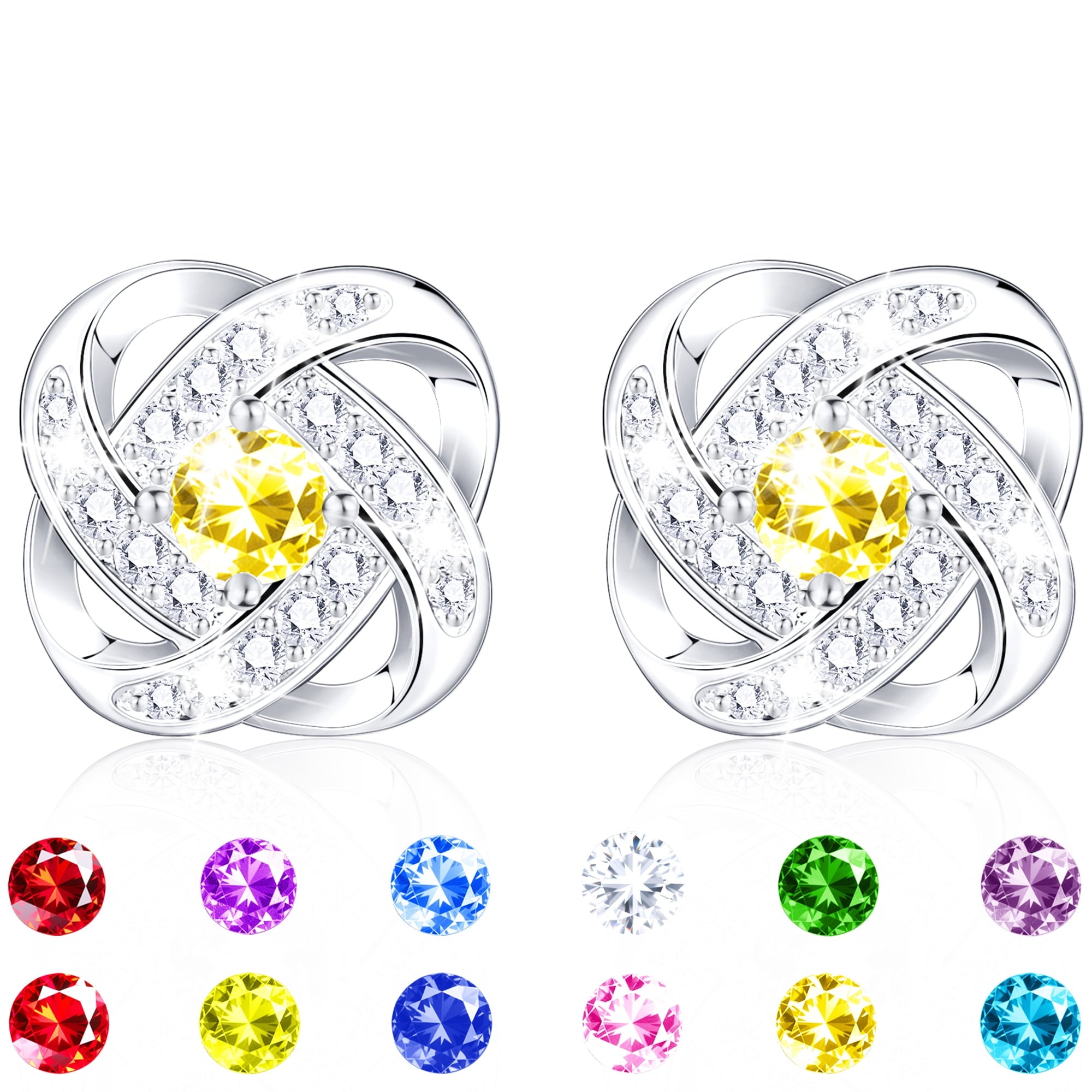 18K White Plated Stud Earrings for Women Girls CZ S925 Sterling Post April Earrings with Crystal Easter Basket Stuffers Jewelry Gifts Teen Kids Adults Ideas