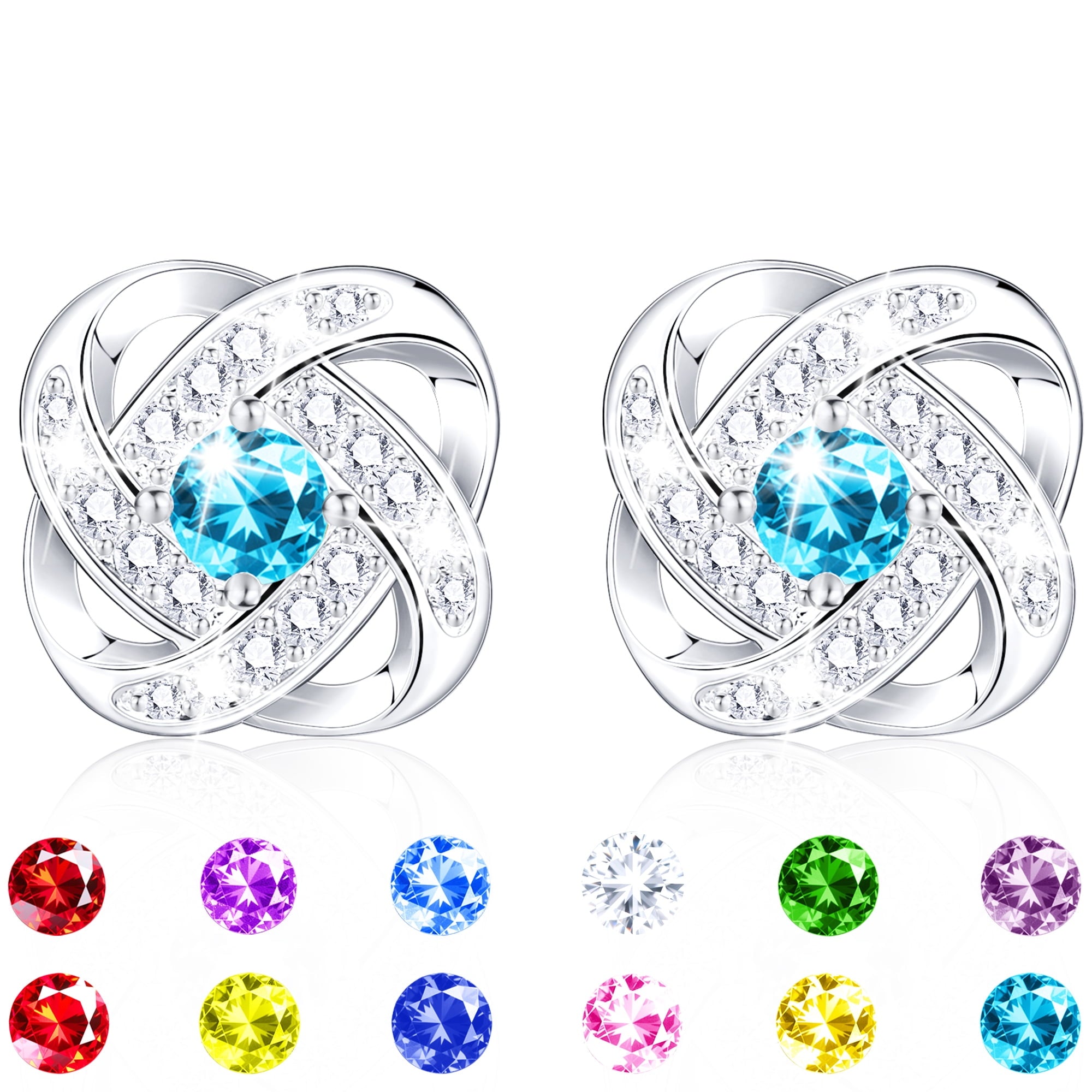 18K White Plated Stud Earrings for Women Girls CZ S925 Sterling Post April Earrings with Crystal Easter Basket Stuffers Jewelry Gifts Teen Kids Adults Ideas