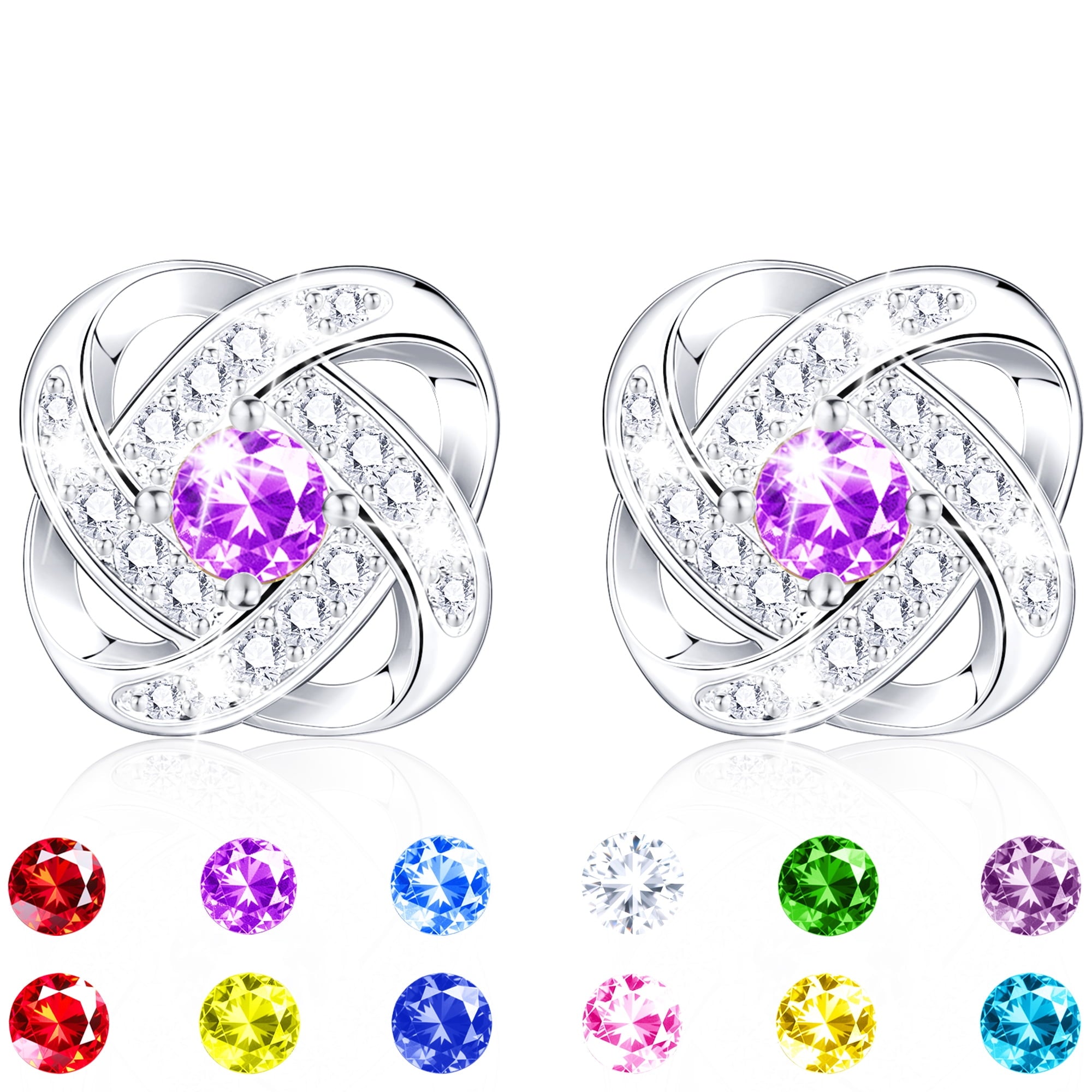 18K White Plated Stud Earrings for Women Girls CZ S925 Sterling Post April Earrings with Crystal Easter Basket Stuffers Jewelry Gifts Teen Kids Adults Ideas