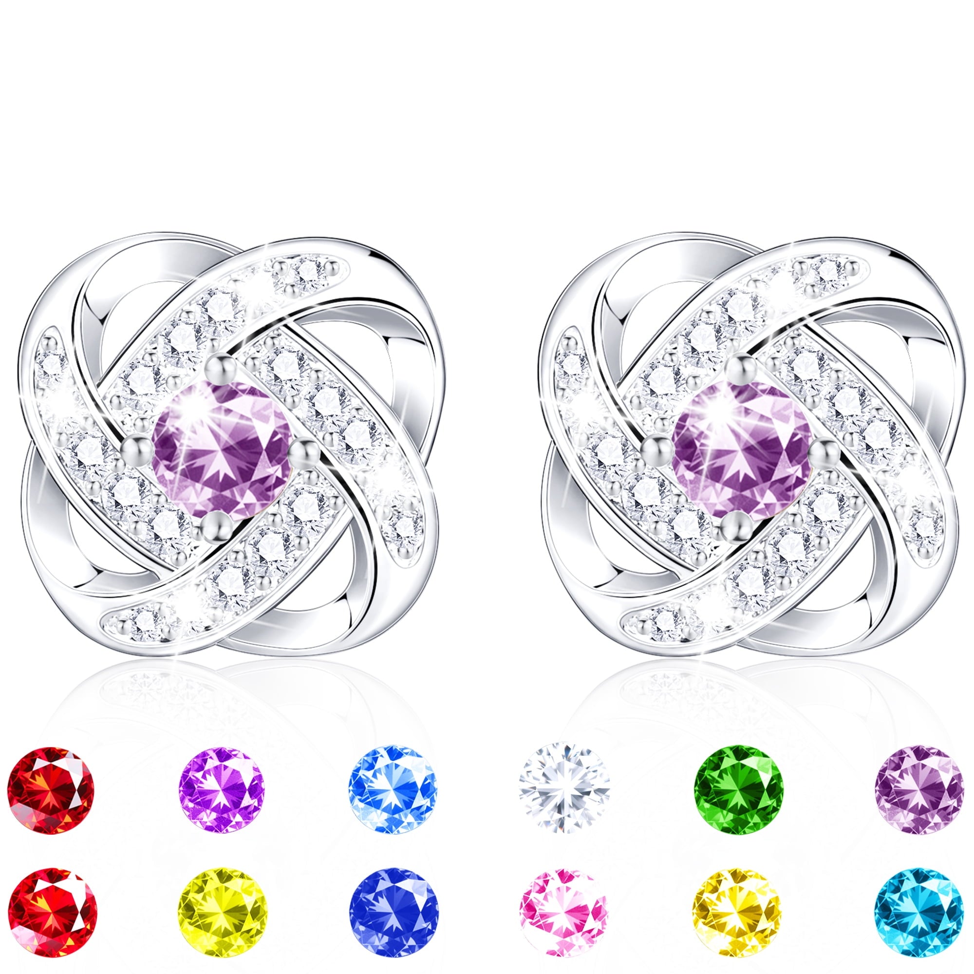 18K White Plated Stud Earrings for Women Girls CZ S925 Sterling Post April Earrings with Crystal Easter Basket Stuffers Jewelry Gifts Teen Kids Adults Ideas