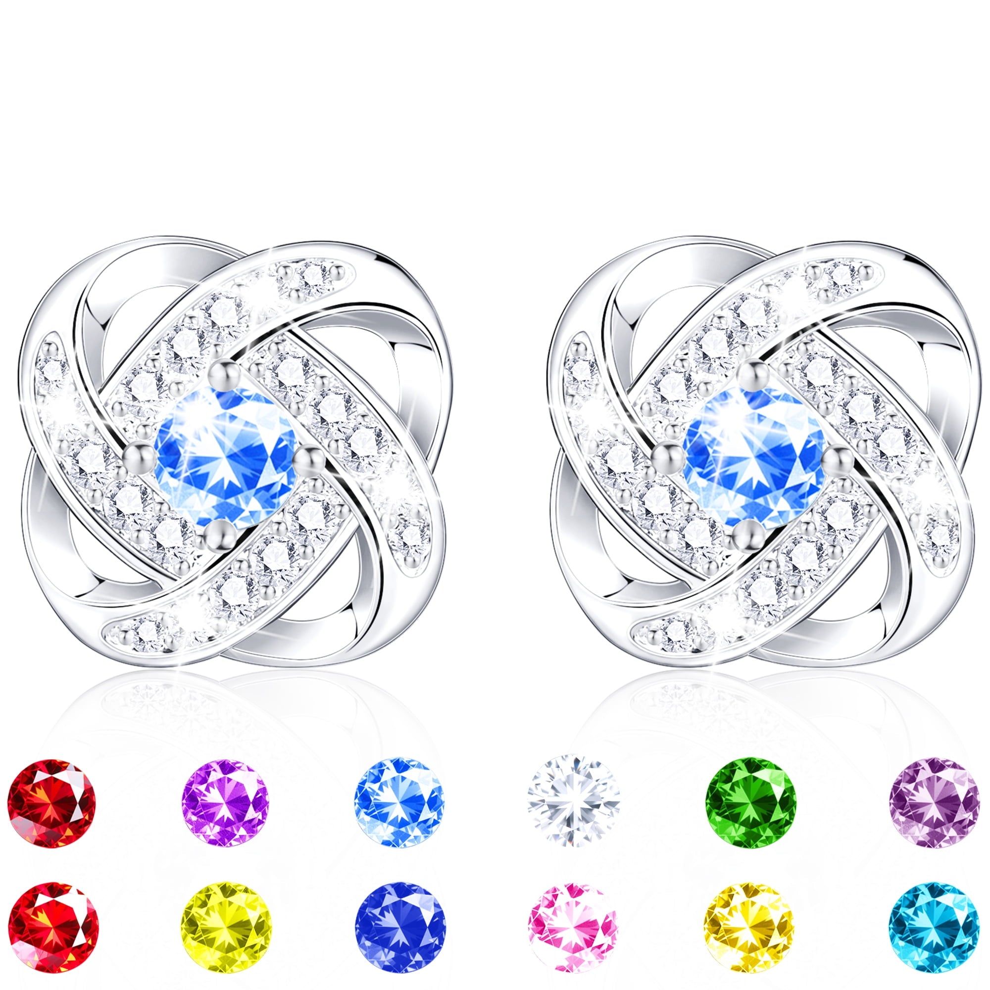 18K White Plated Stud Earrings for Women Girls CZ S925 Sterling Post April Earrings with Crystal Easter Basket Stuffers Jewelry Gifts Teen Kids Adults Ideas