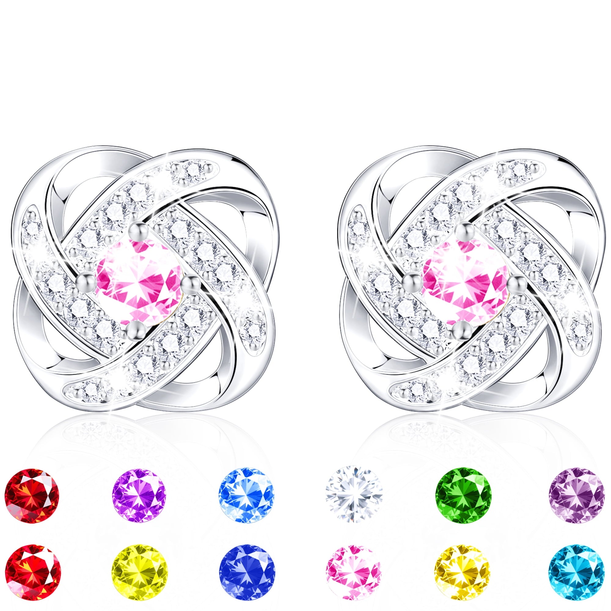18K White Plated Stud Earrings for Women Girls CZ S925 Sterling Post April Earrings with Crystal Easter Basket Stuffers Jewelry Gifts Teen Kids Adults Ideas