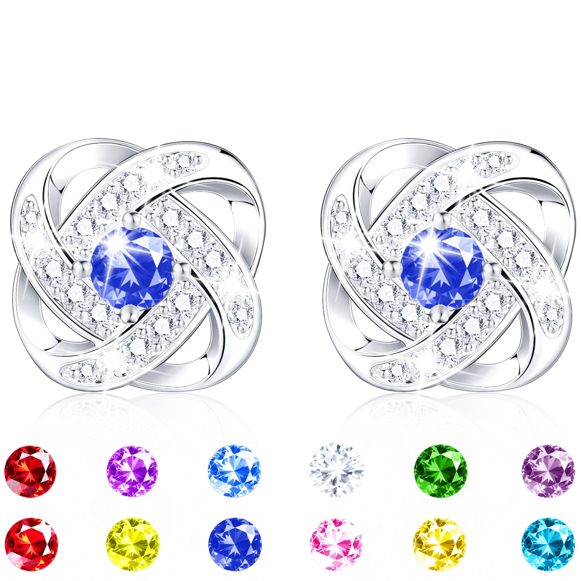 18K White Plated Stud Earrings for Women Girls CZ S925 Sterling Post April Earrings with Crystal Easter Basket Stuffers Jewelry Gifts Teen Kids Adults Ideas