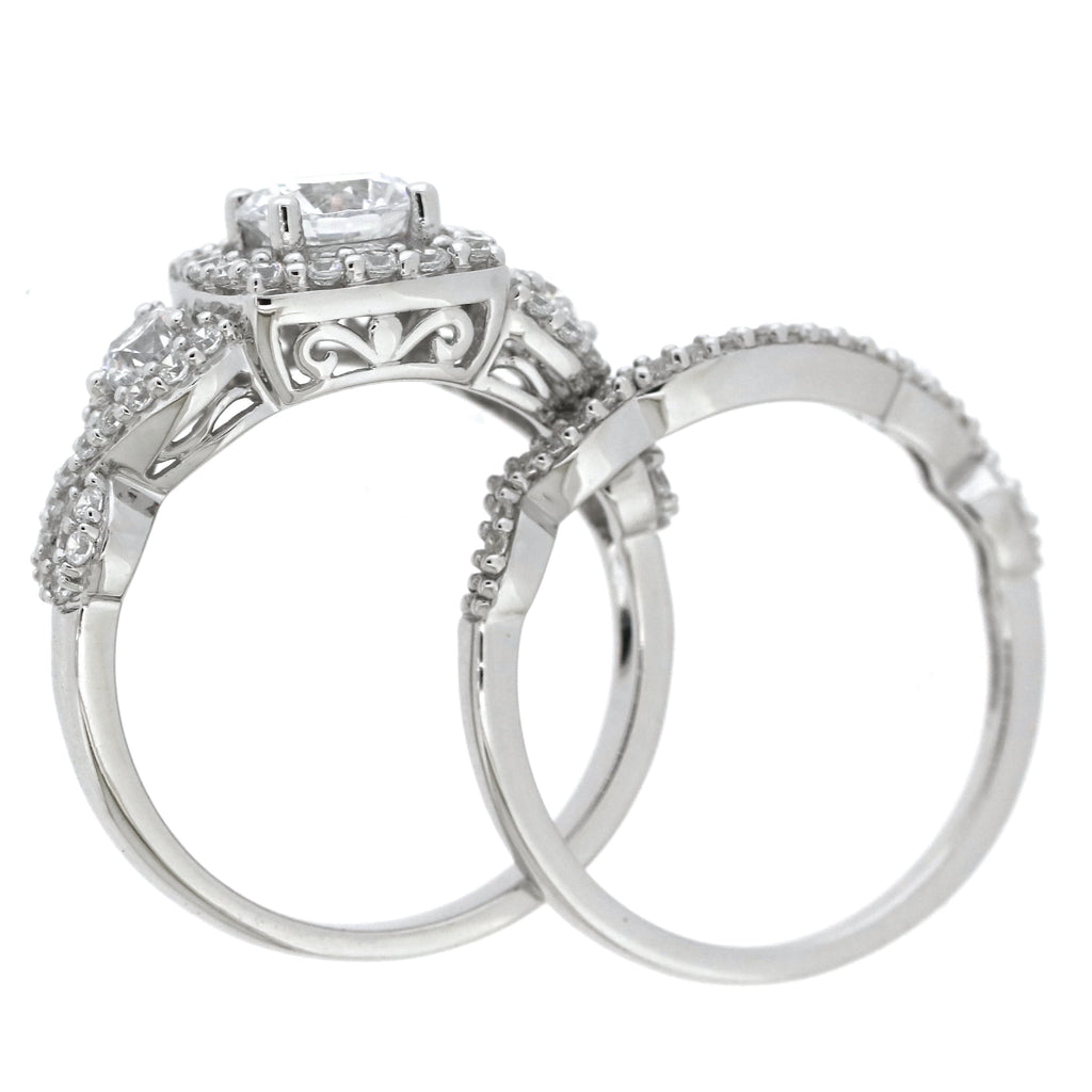 Fine Jewelry Sterling White Diamond &amp; Created Sapphire Engagement Ring