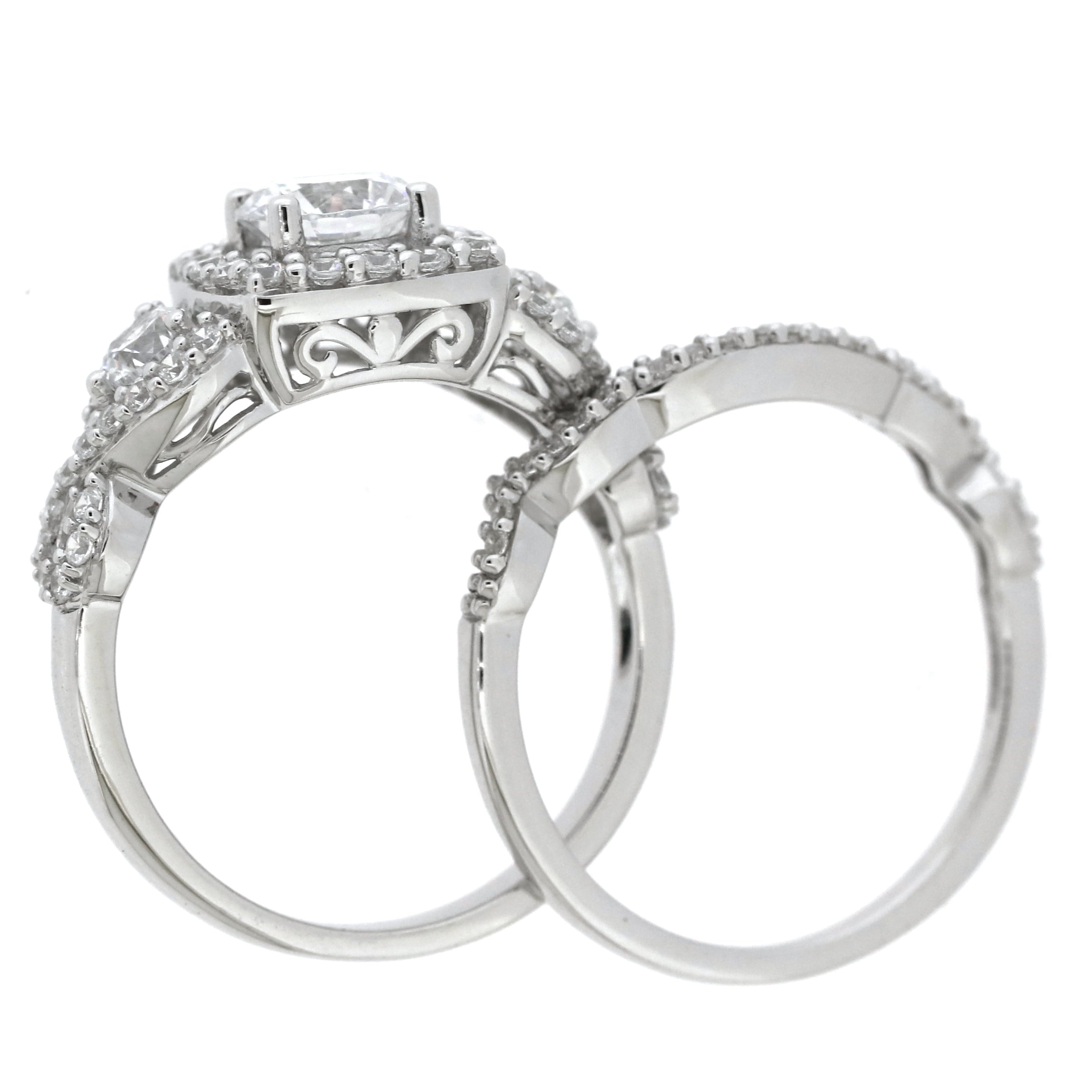 Fine Jewelry Sterling White Diamond &amp; Created Sapphire Engagement Ring