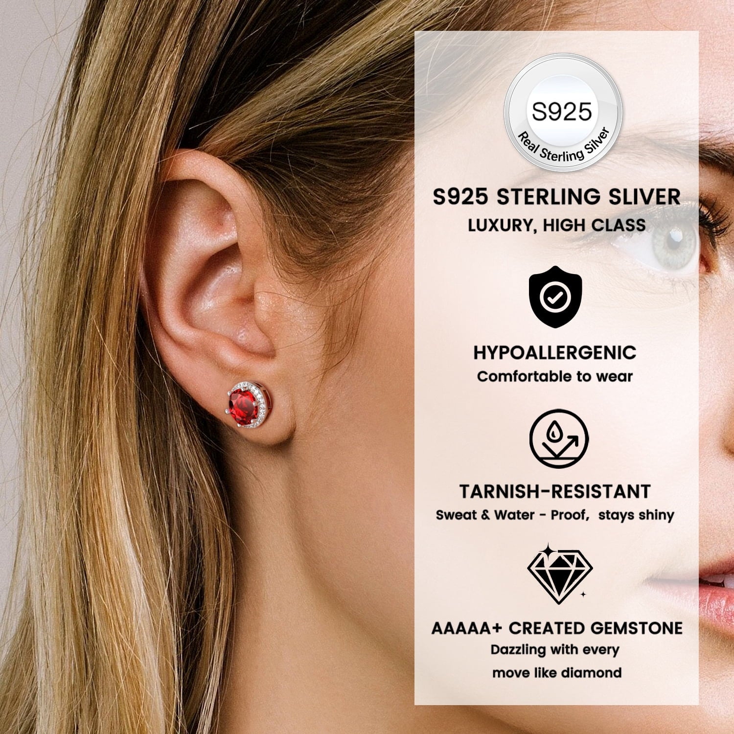 S925 Sterling Earrings Created Pink Tourmaline Stud Earrings October Round Jewelry Gifts for Valentines Day
