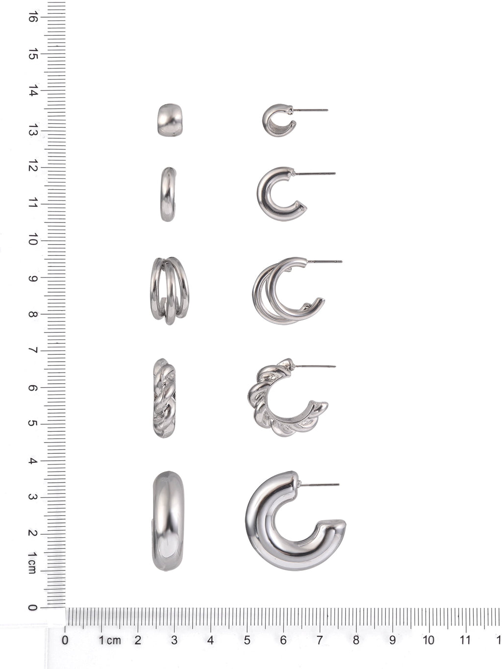 Adult Female -Tone 5 Pair Twisted Triple Hoop Stacker Earring Set