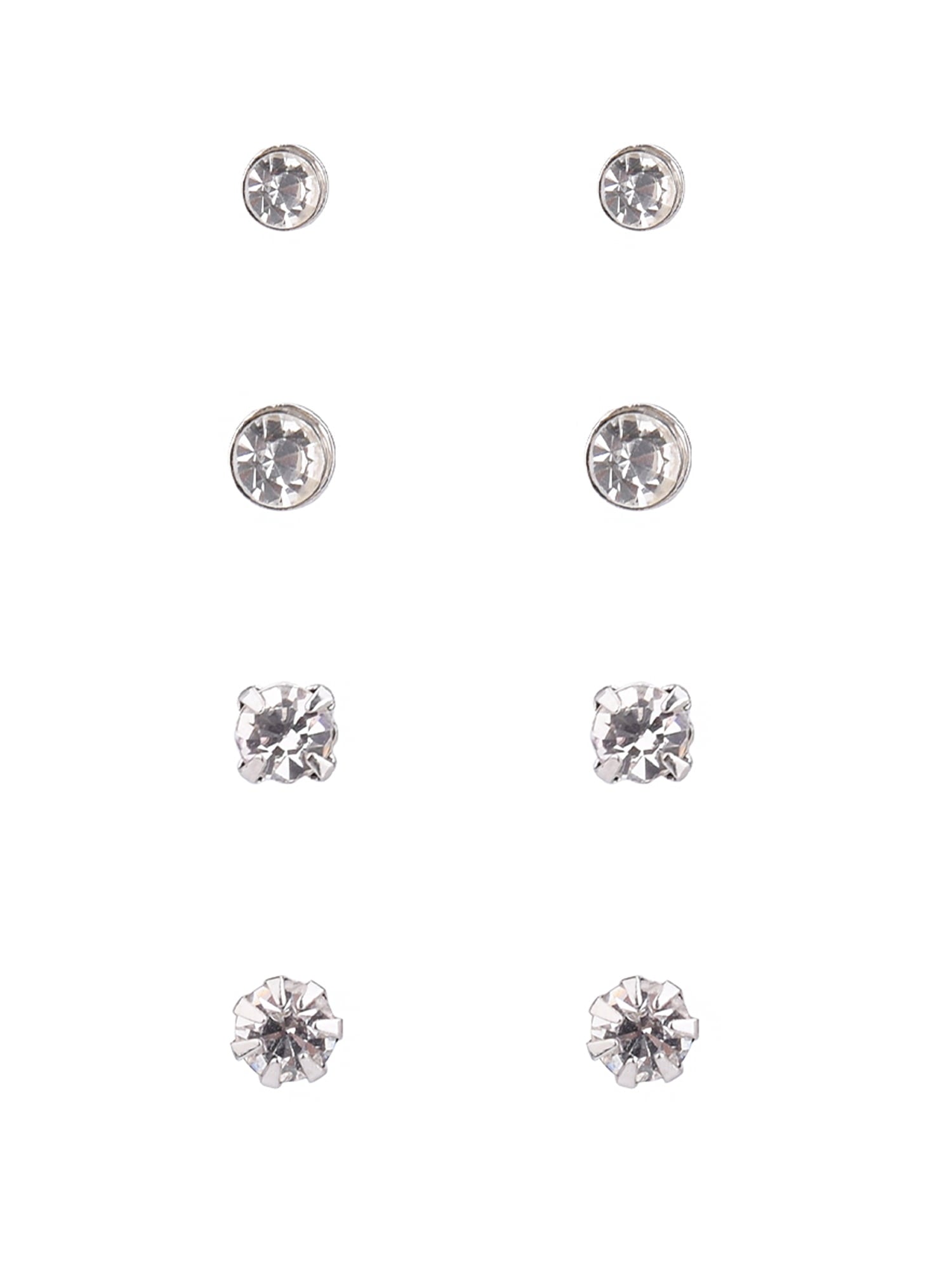 Adult Women's 9 Pair Tone Crystal Stud Metal Earrings Set