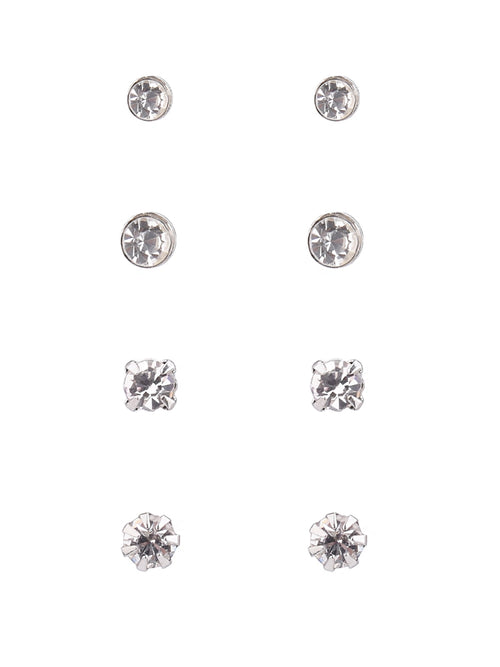 Adult Women's 9 Pair Tone Crystal Stud Metal Earrings Set