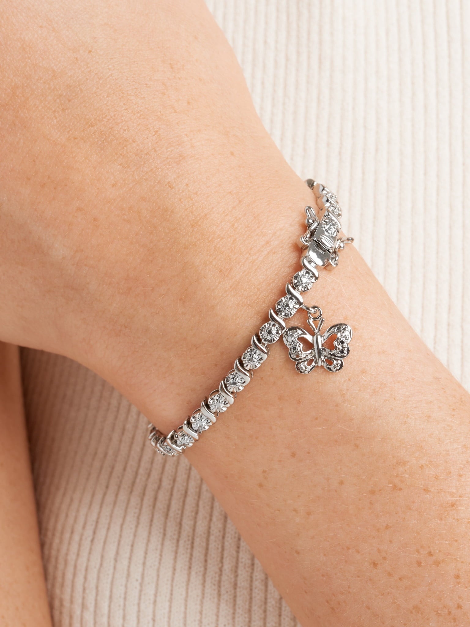 18K Yellow Plated Diamond Accent Cross Charm Tennis Bracelet, 7.25"