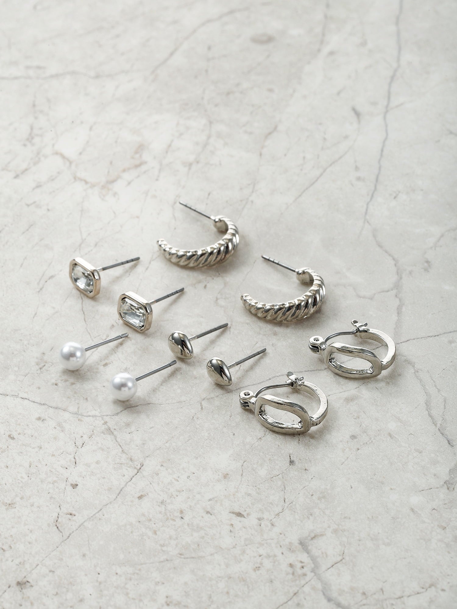 Silvertone Multi Earring Set, 5 Pairs, Initial B