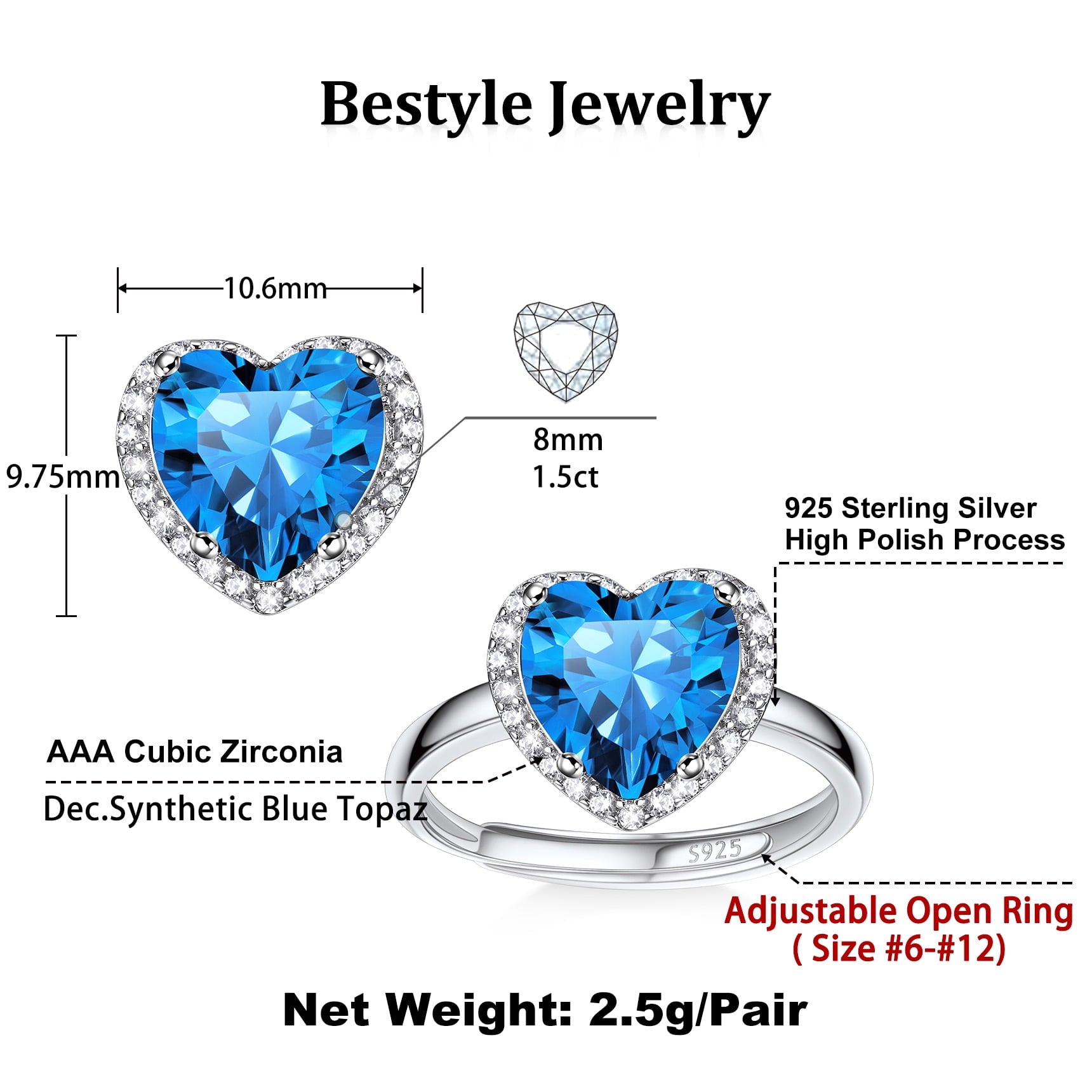 S925 Sterling Heart Rings for Women Sparkle Open Band Ring July Created Ruby Rings Size 6-12