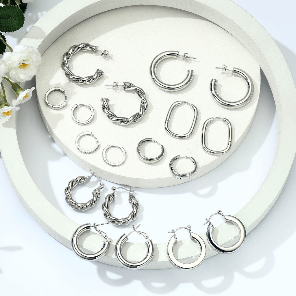 9 Pairs 14K Plated Chunky Twisted Huggie Hoop Earrings Set for Women Waterproof Thick Lightweight Jewelry Trend Easter Gifts for Women Her