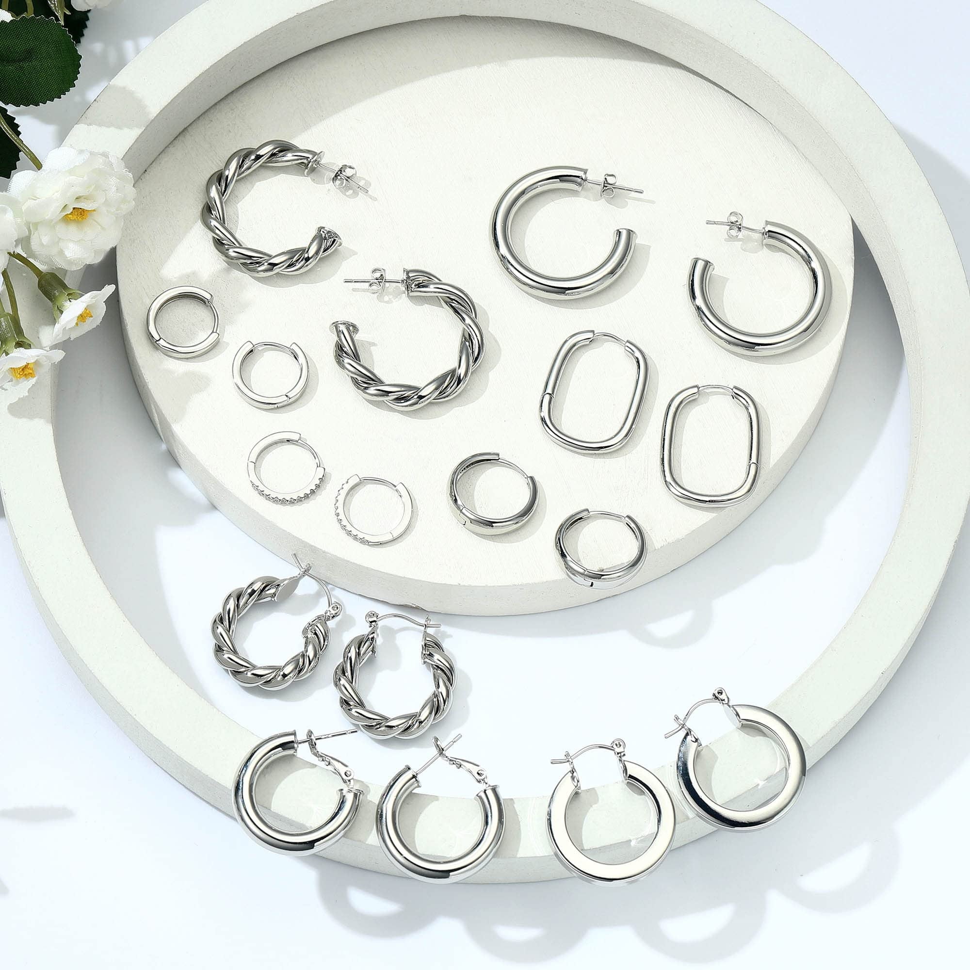 9 Pairs 14K Plated Chunky Twisted Huggie Hoop Earrings Set for Women Waterproof Thick Lightweight Jewelry Trend Easter Gifts for Women Her