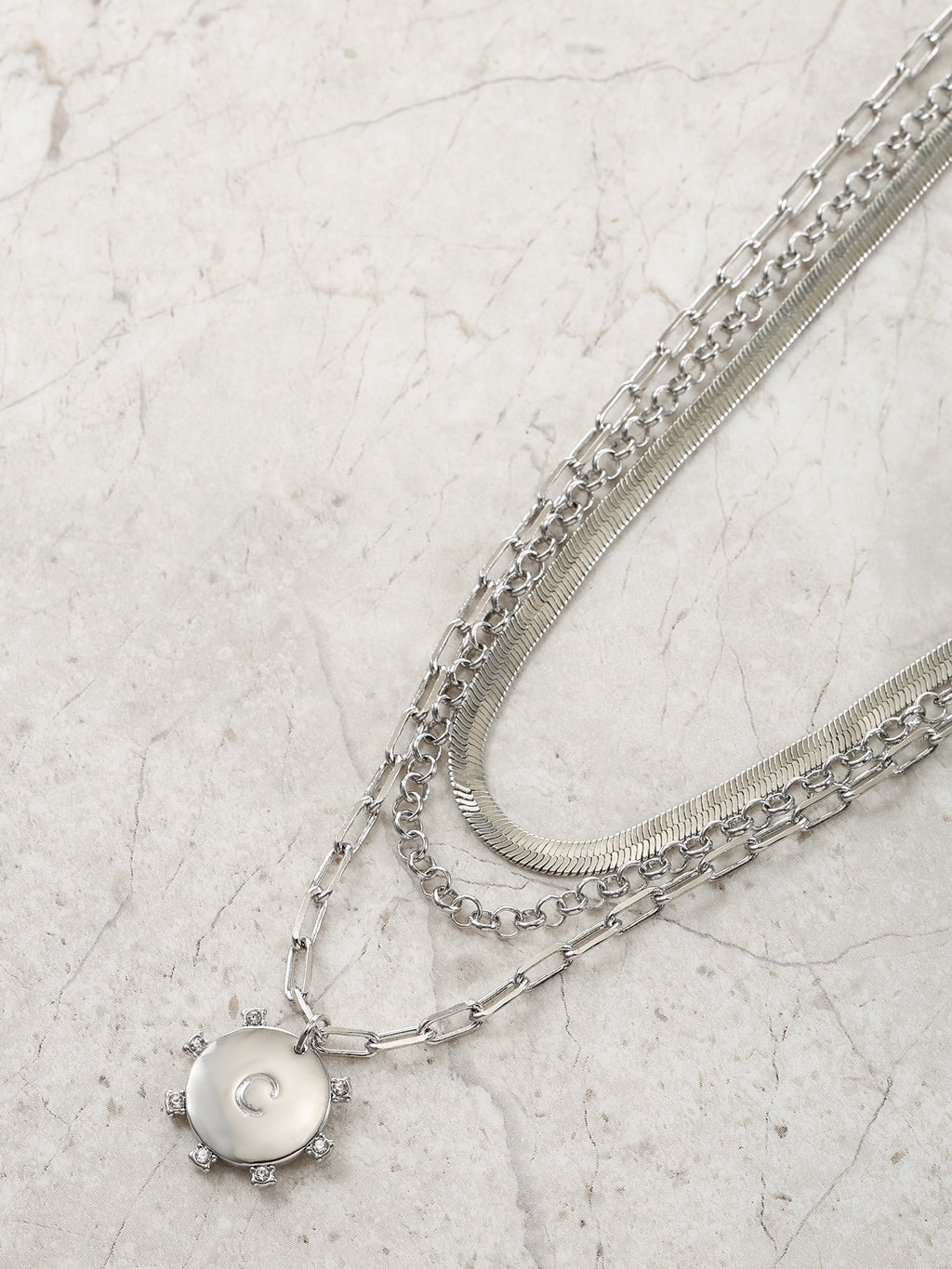 Silvertone Necklace, 3 Piece, Initial A
