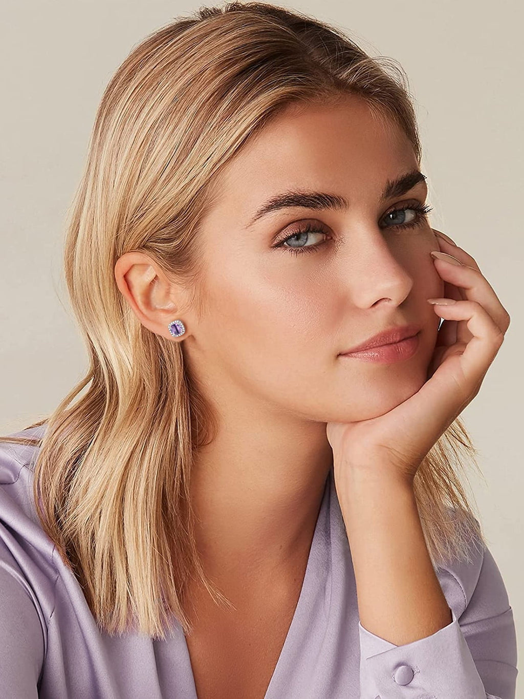Stud Earrings for Women, 925 Sterling Heart Created Diamond Studs Earrings / Gifts - September