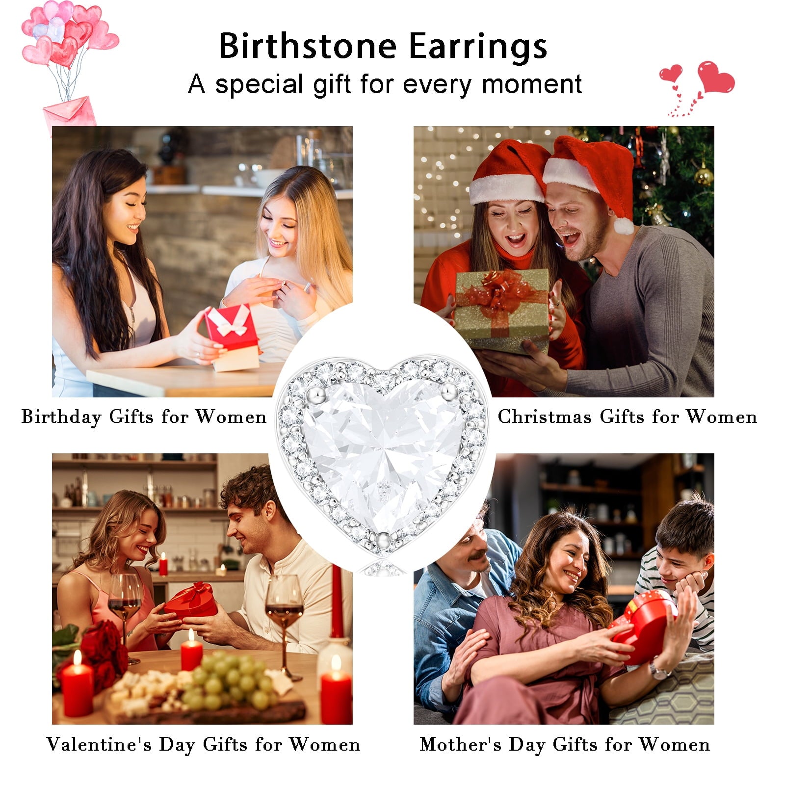 S925 Sterling Plated Heart Necklaces for Women Girls CZ April Pendant with Crystal Easter Basket Stuffers Jewelry Gifts Teen Her Adults Lady Girlfriend Kids