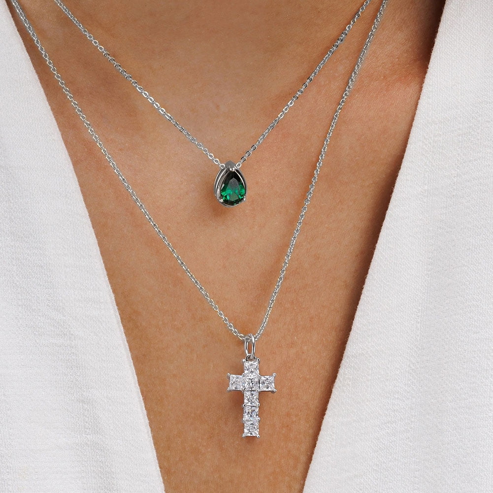 14K Plated Zirconia Cross Pendant Necklace for Women with 925