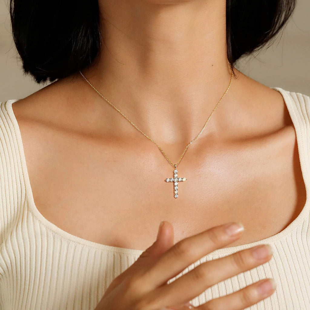 14K Plated Zirconia Cross Pendant Necklace for Women with 925