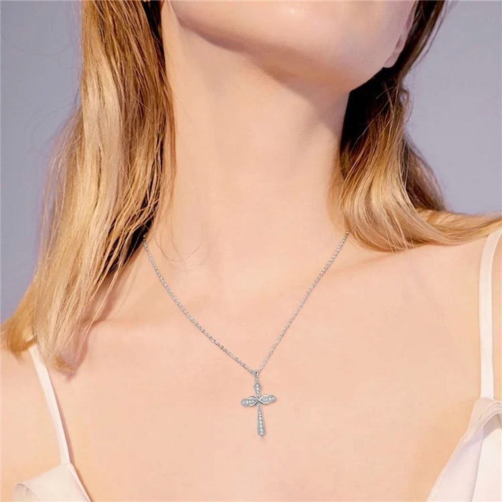 14K Plated Zirconia Cross Pendant Necklace for Women with 925