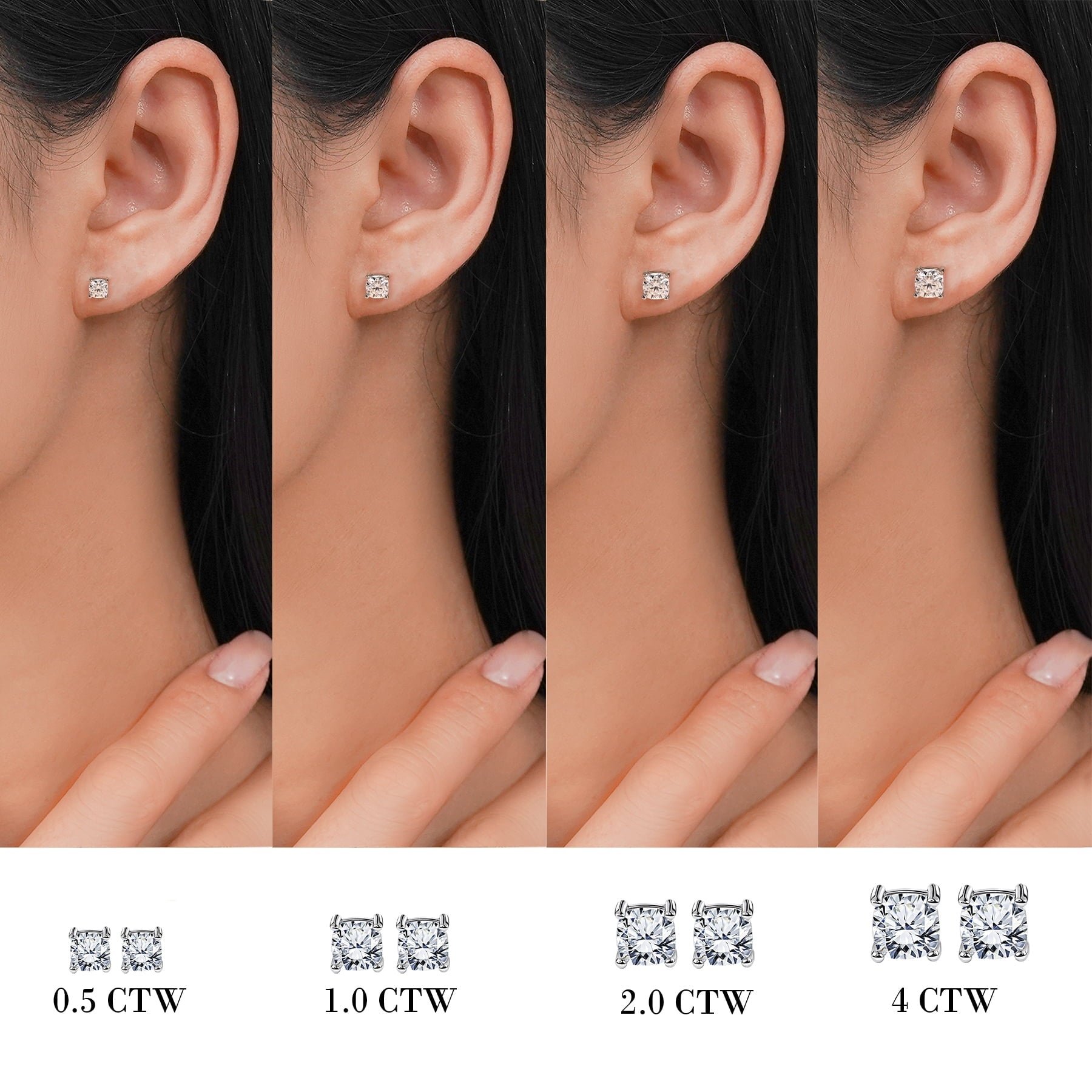 4 Prong 2 Round Shaped Solitaire Stud Earrings in 18k White Plating for Women