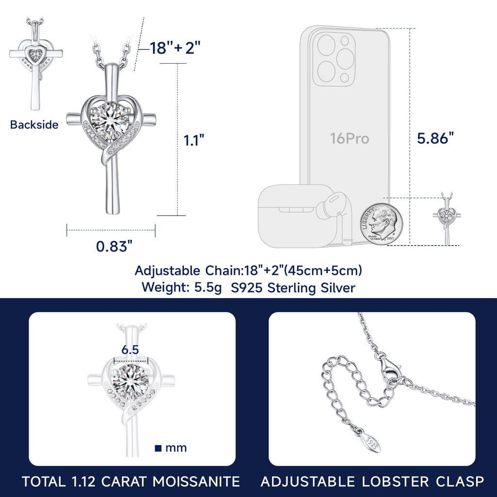 Cross Necklace for Women 1 Cross Pendant 925 Sterling Easter Christian Jewelry Gifts