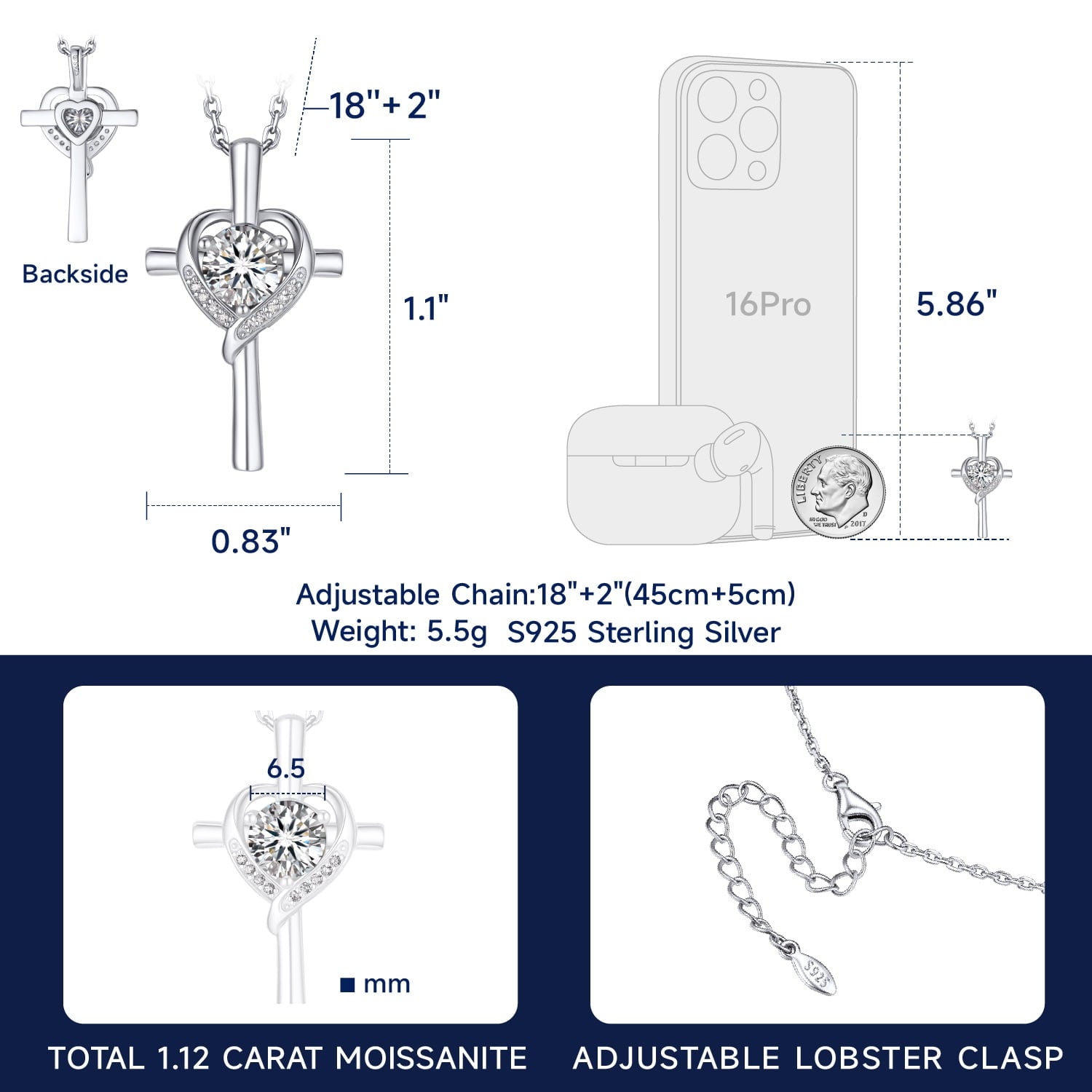 Cross Necklace for Women 1 Cross Pendant 925 Sterling Easter Christian Jewelry Gifts