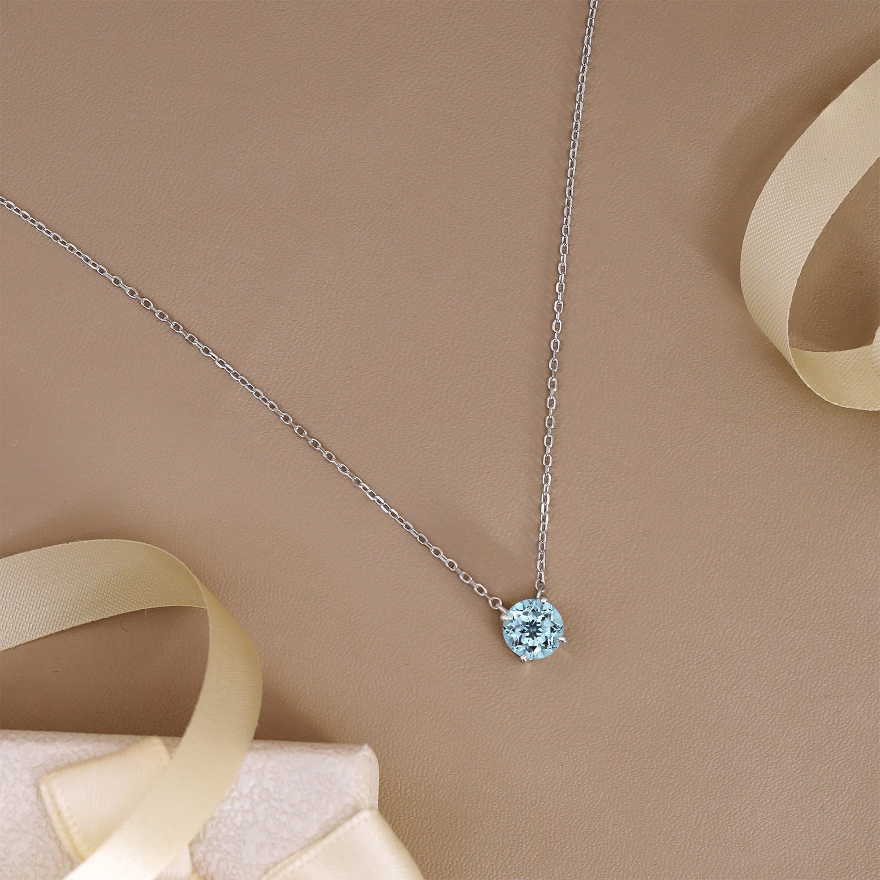 1 - April Solitaire Pendant Necklace in 18K White over , Female, Adult