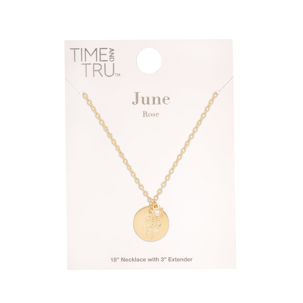 Women’s March Necklace, Tone Chain with Light Azure Stone &amp; Daffodil Flower