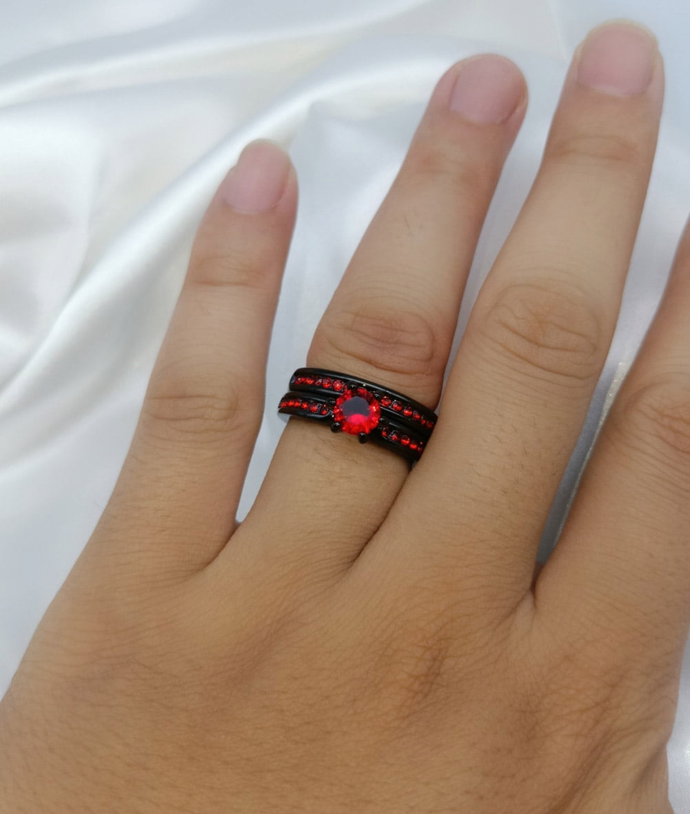 Matching Rings Couple Rings Black Plated 1CT Purple Cz Women Wedding Ring Sets