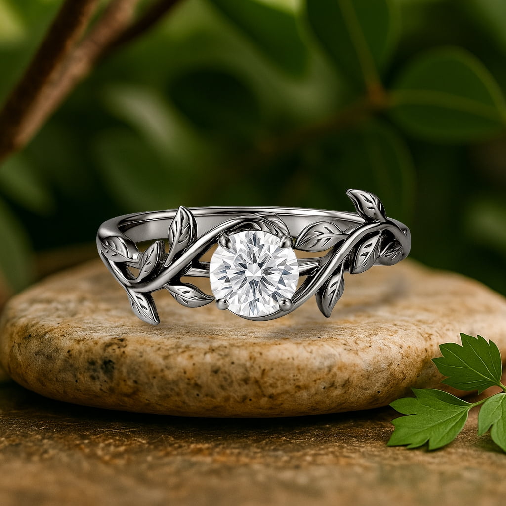 0.50 Round Cut Bohemian Engagement Ring - Vintage Ring - 18k White Plating for Women