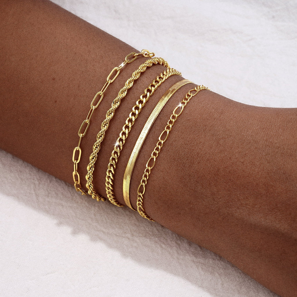 6PCS Bracelets for Women 14K Plated Dainty Layered Stacking Jewelry Set Gifts