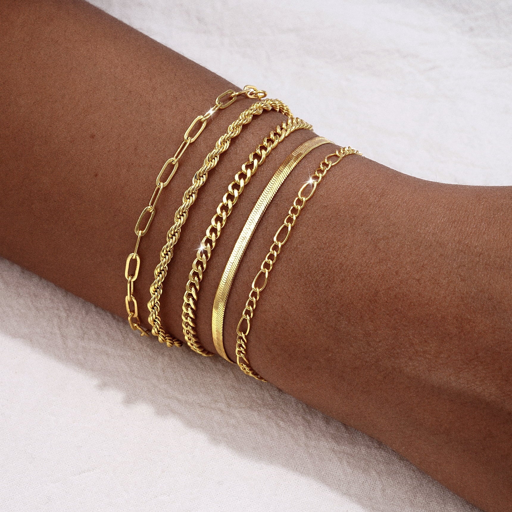 6PCS Bracelets for Women 14K Plated Dainty Layered Stacking Jewelry Set Gifts