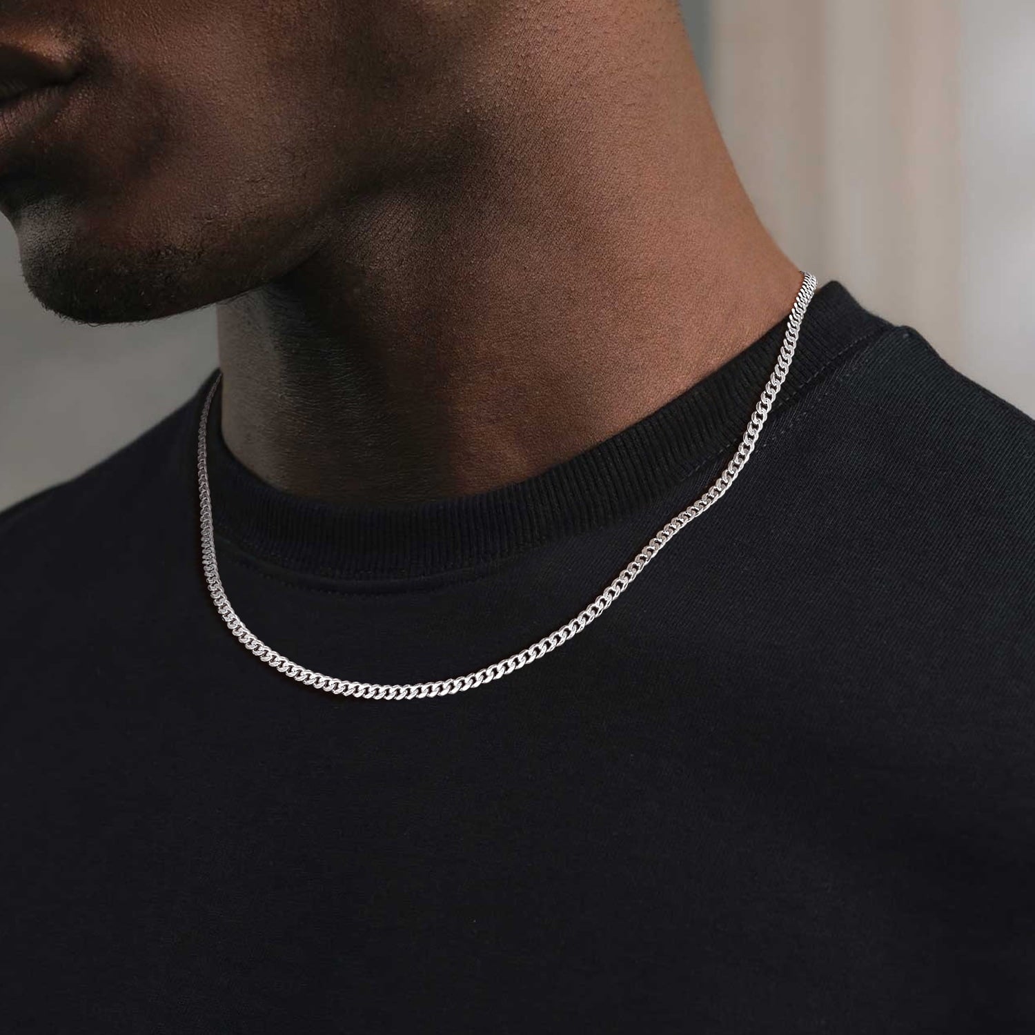 Solid 925 Sterling Chain Necklace 3mm Flat Curb Cuban Link Chain Jewelry for Men Women
