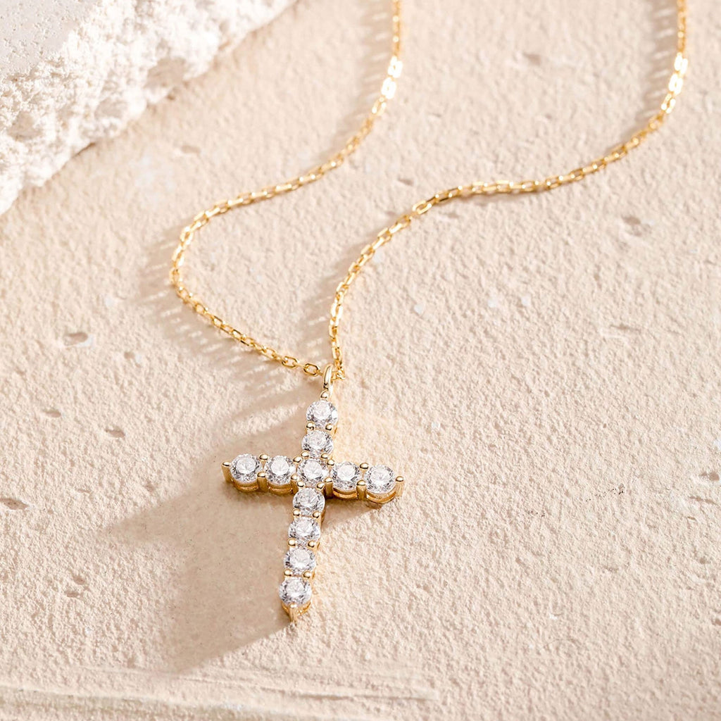 14K Plated Zirconia Cross Pendant Necklace for Women with 925