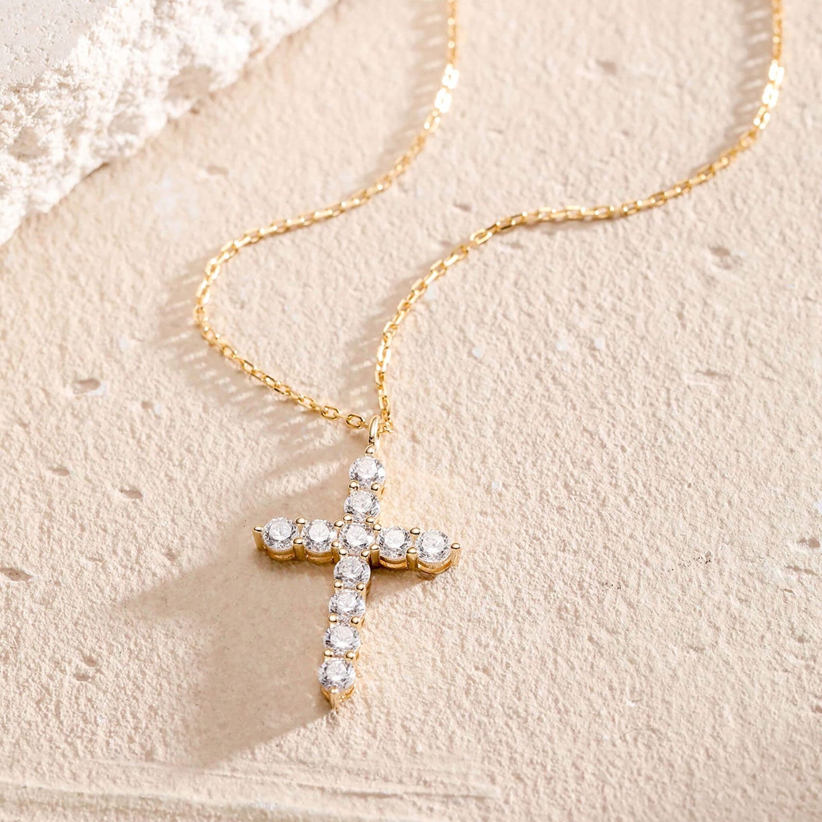 14K Plated Zirconia Cross Pendant Necklace for Women with 925