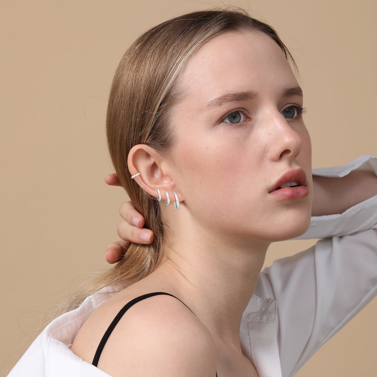 4 Pairs Hoop Earrings for Women CZ Small Huggie Cartilage Post Hypoallergenic Earrings Set for Multiple Piercing Valentines Day Jewelry Gifts Her Teen Mom Wife Lady Adults Ideas