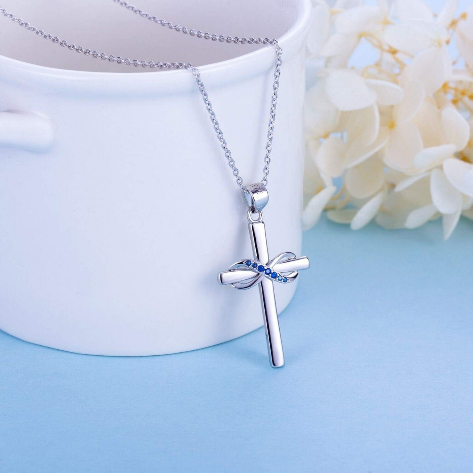 14K Plated Zirconia Cross Pendant Necklace for Women with 925