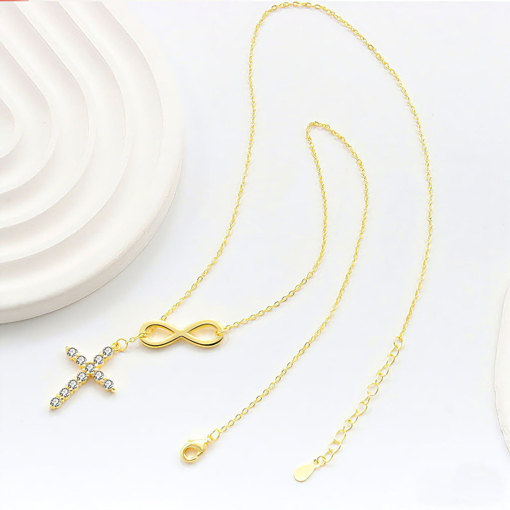 14K Plated Zirconia Cross Pendant Necklace for Women with 925