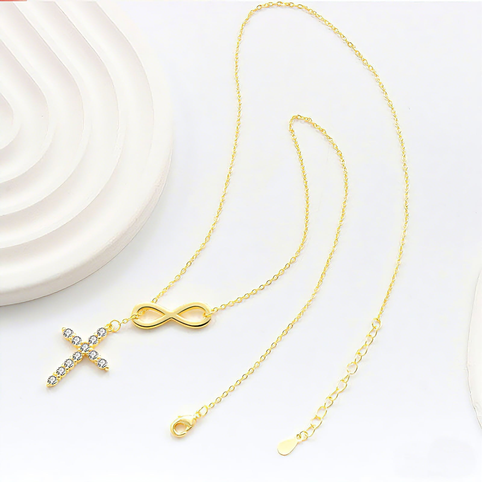 14K Plated Zirconia Cross Pendant Necklace for Women with 925
