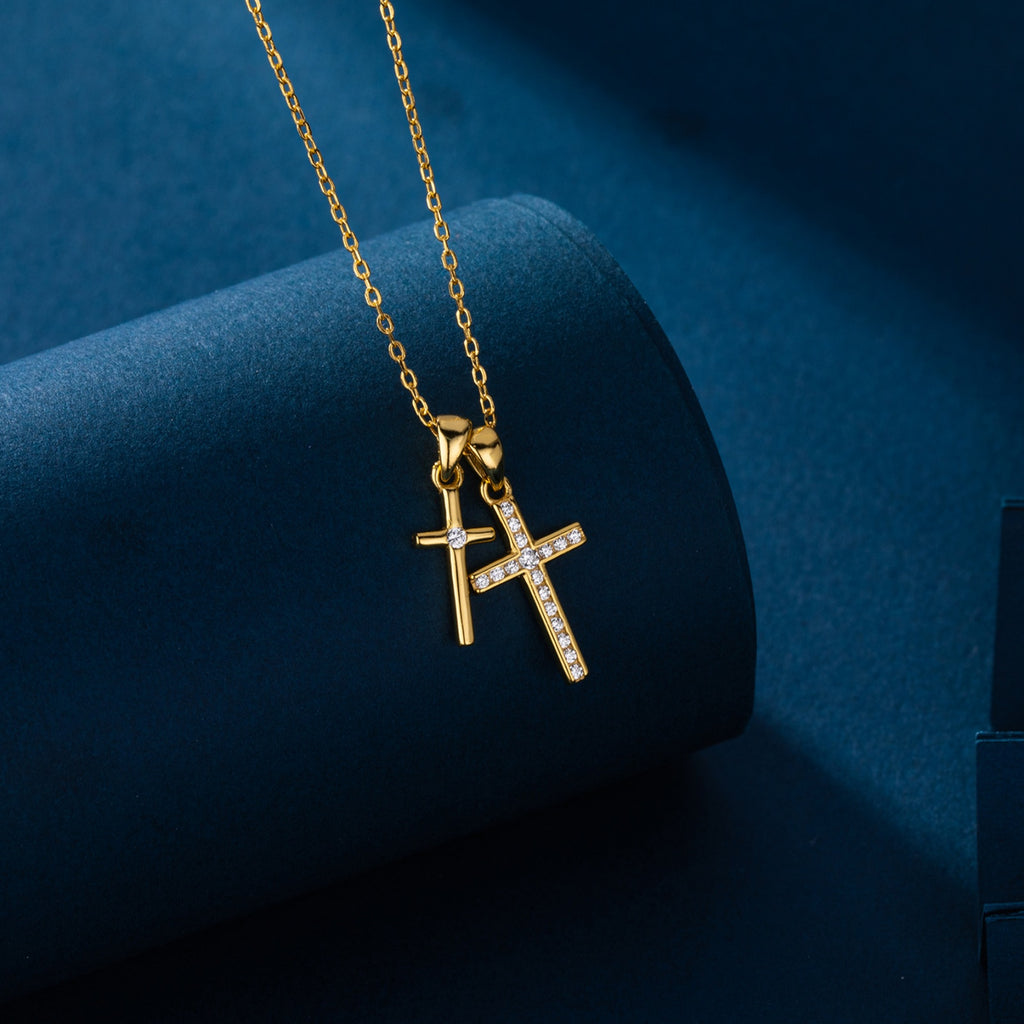 14K Plated Zirconia Cross Pendant Necklace for Women with 925