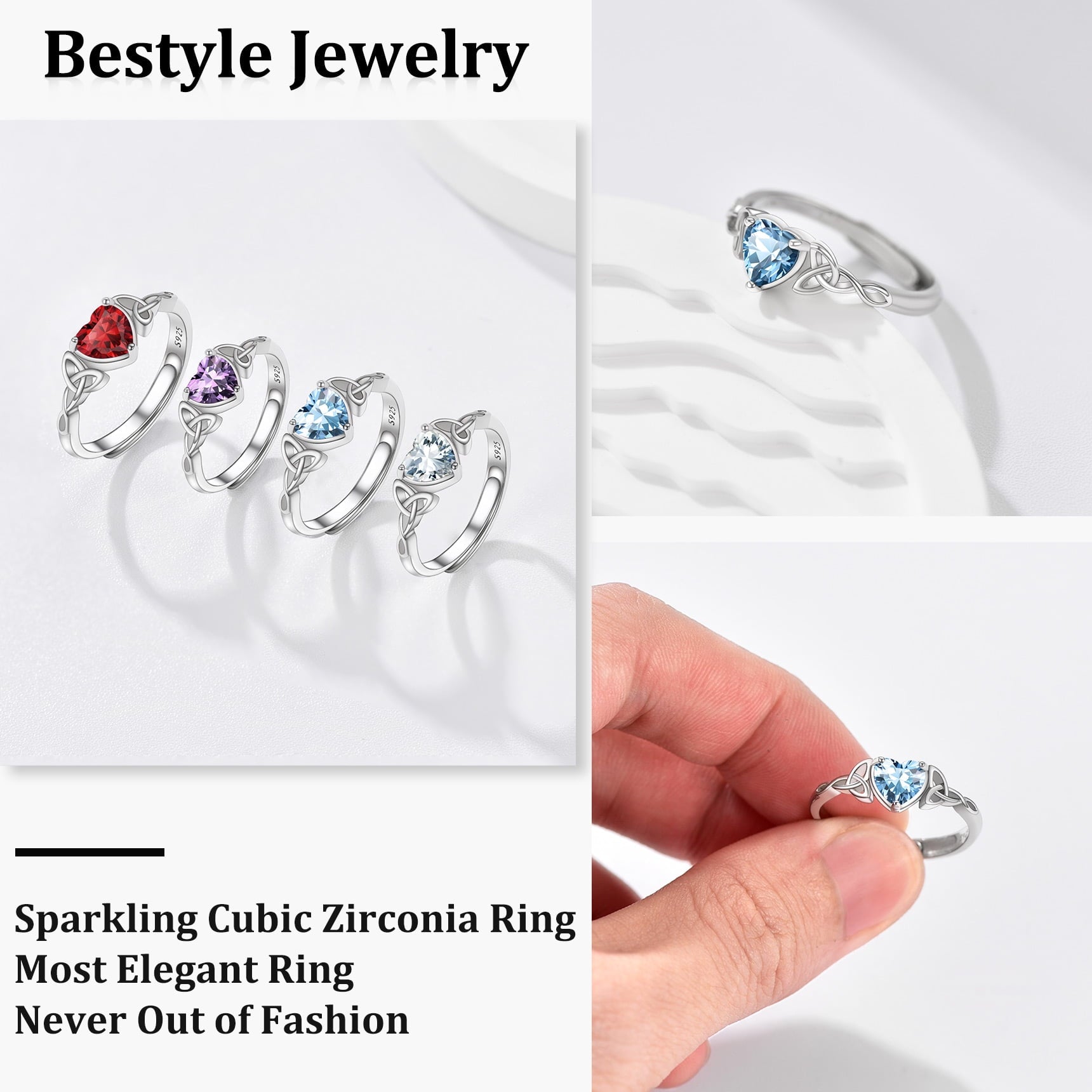 Infinity Celtic Knot Rings for Women 925 Sterling Heart Rings October Pink Tourmaline Rings for Mom Daughter Wife Girlfriend