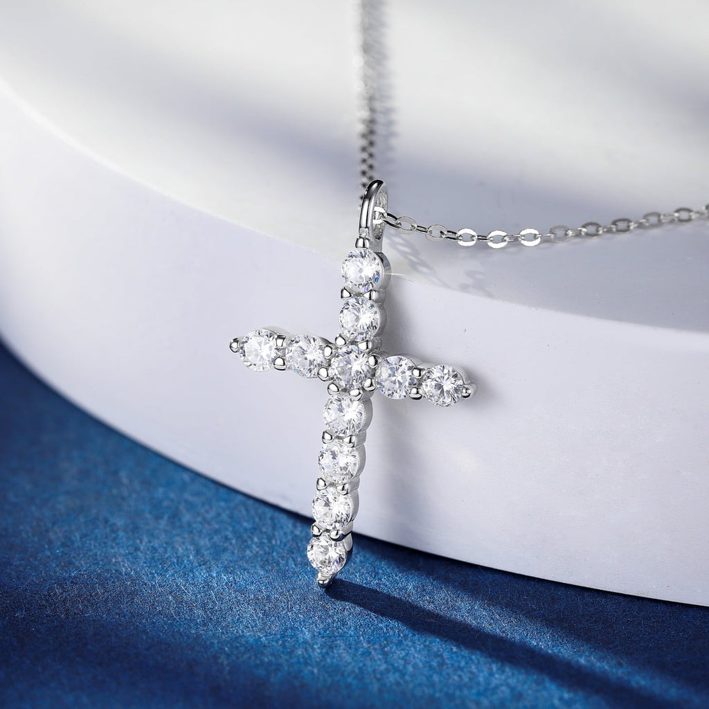 14K Plated Zirconia Cross Pendant Necklace for Women with 925
