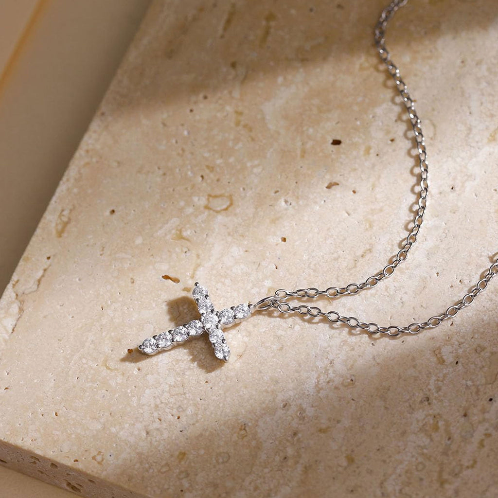 14K Plated Zirconia Cross Pendant Necklace for Women with 925