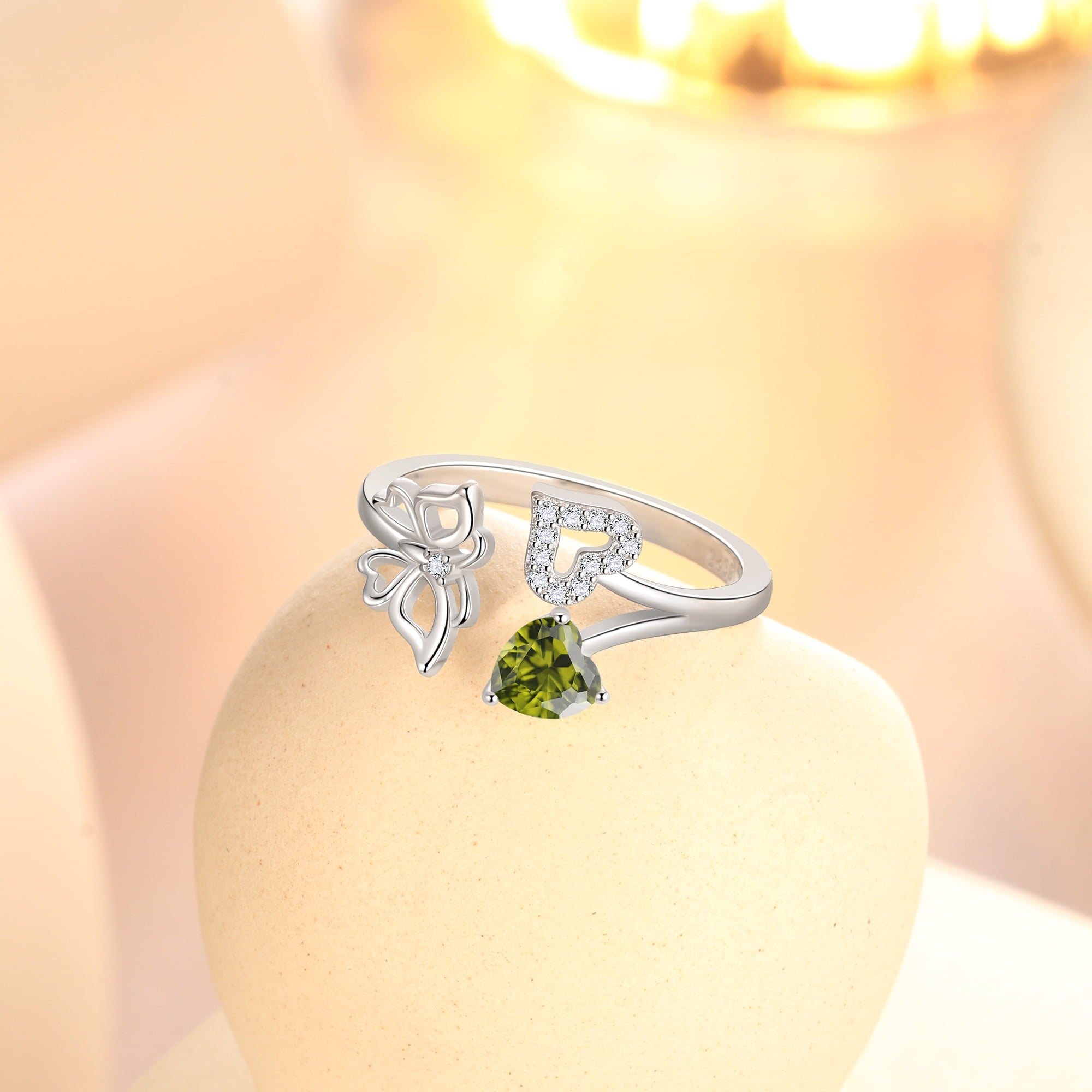 Rose Heart Ring,925 Sterling Adjustable Open Heart Rings Jewelry Gifts for Women Mom -December