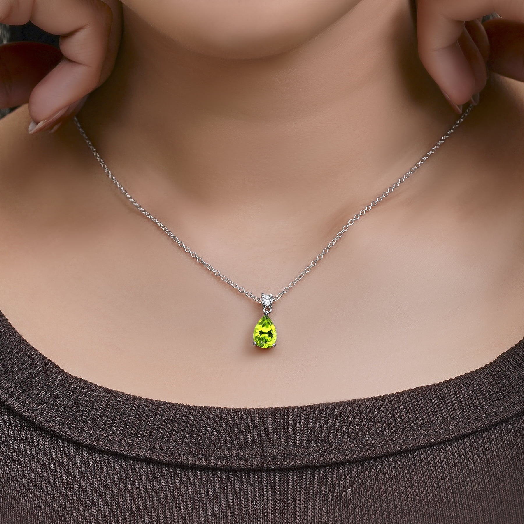 3.25 Cubic Zirconia April - Round and Pear Cut Dangle Pendant Necklace in 18k White Plated for Women