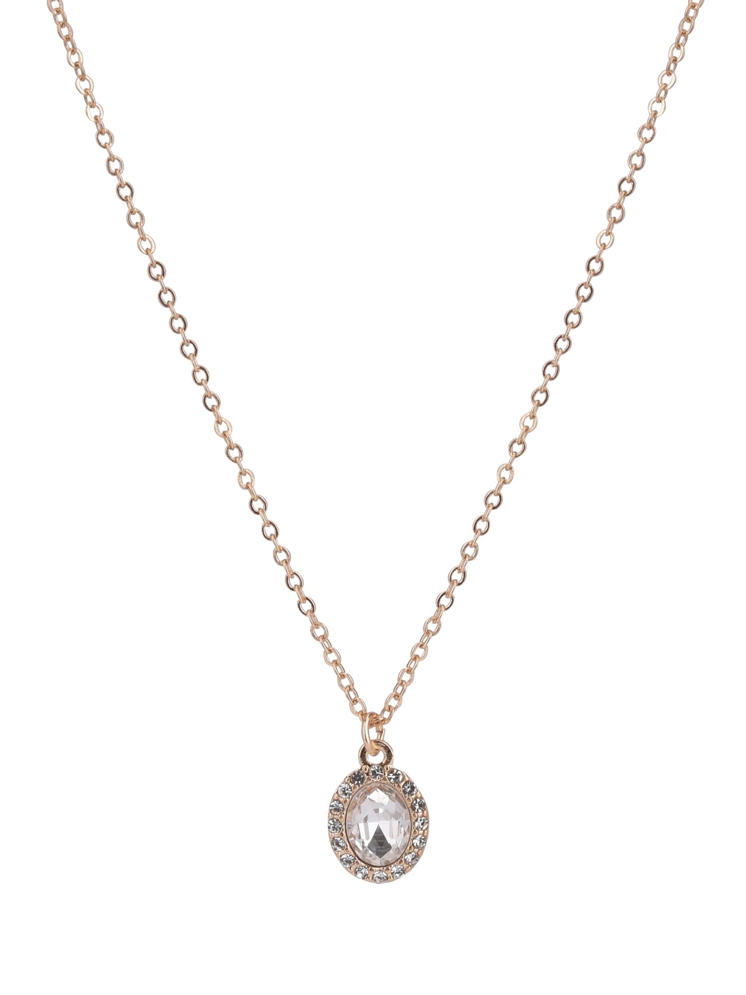 Adult Women's Tone Oval Halo Crystal Delicate Metal Pendant Necklace
