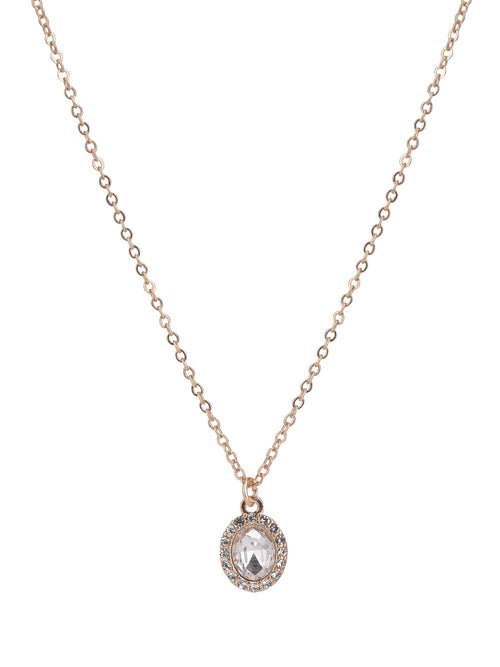Adult Women's Tone Oval Halo Crystal Delicate Metal Pendant Necklace